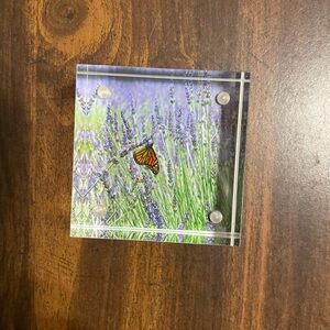 2” x 2” acrylic block of butterfly and lavender